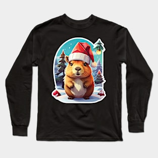 Capybara Christmas, Christmas Animals, Cute Adorable Funny Capybara Long Sleeve T-Shirt